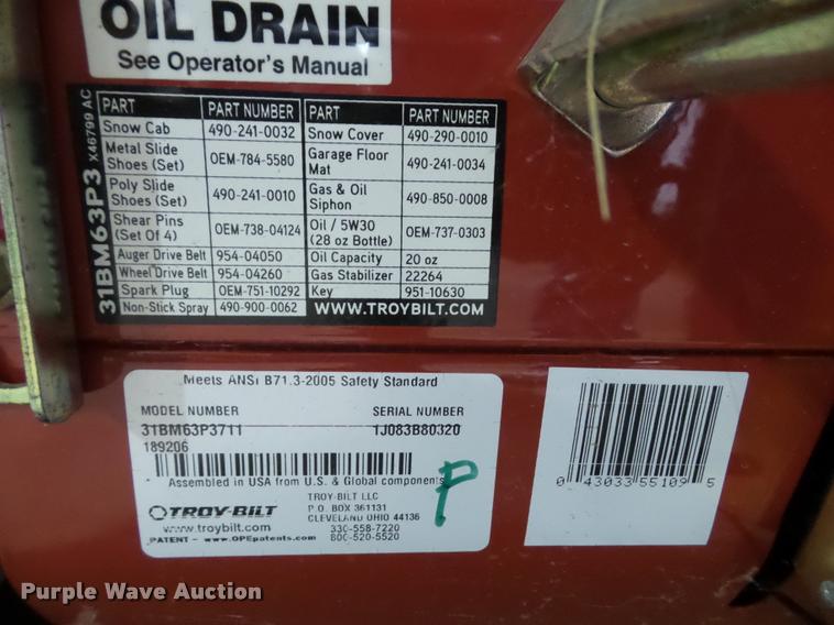 image for item BV9354 Troy-Bilt 2620 Storm snow blower