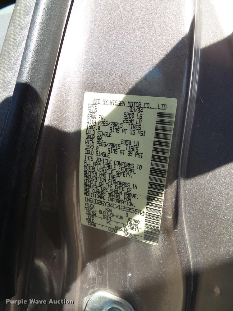 image for item K8192 2004 Nissan Frontier King Cab pickup truck