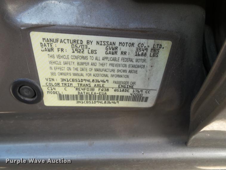 image for item K8196 2004 Nissan Sentra