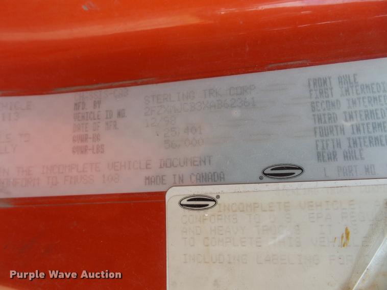 image for item K3670 1999 Sterling L9000 flatbed truck with crane