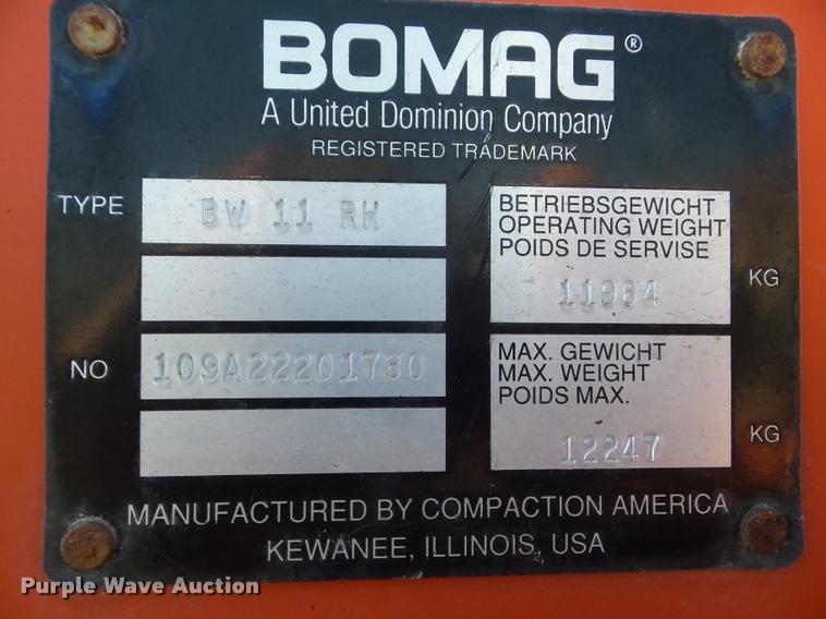 image for item L1631 1999 Bomag BW11RH pneumatic roller