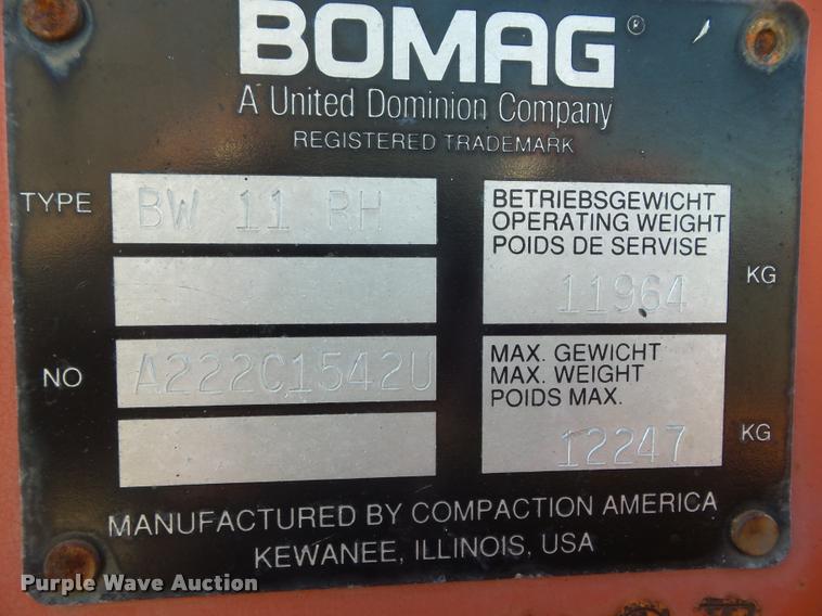image for item L1633 1997 Bomag BW11RH Pneumatic roller