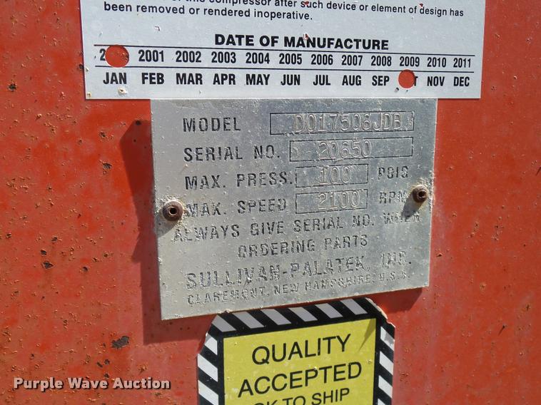 image for item L2659 2001 Sullair D175Q6JD air compressor