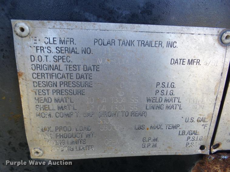 image for item J8734 2001 Polar 11-24857 vacuum tank trailer