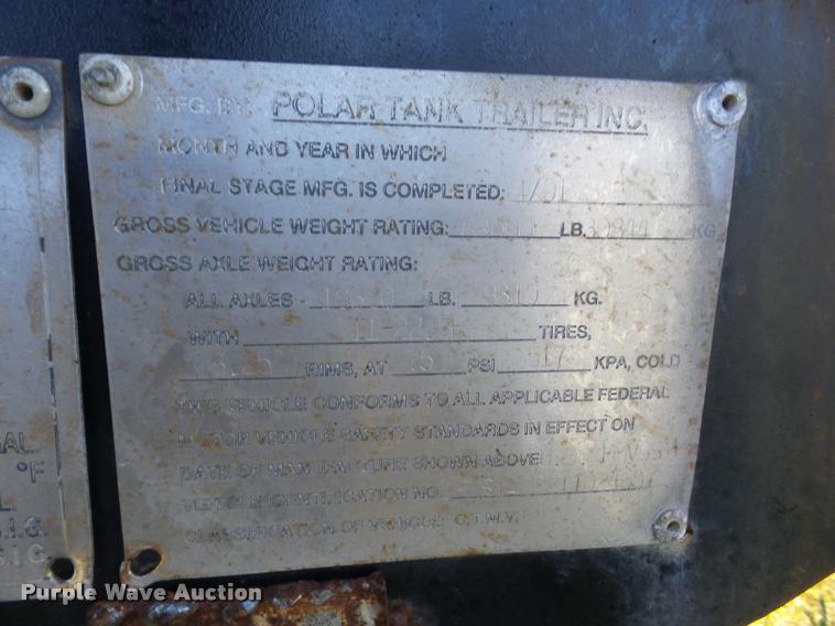 image for item J8734 2001 Polar 11-24857 vacuum tank trailer