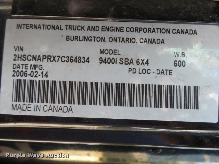image for item K1143 2007 International 9400i semi truck