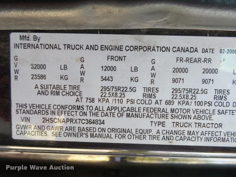 image for item K1143 2007 International 9400i semi truck