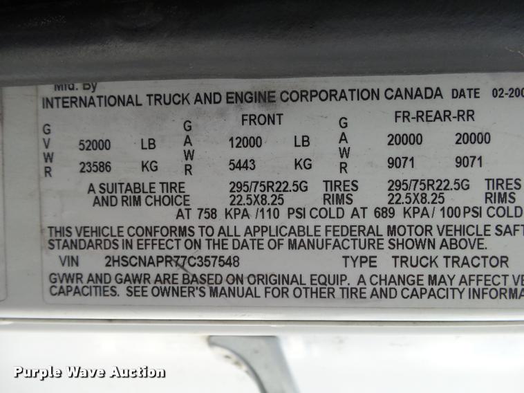 image for item K1144 2007 International 9400i semi truck