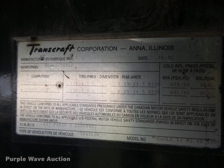 image for item K1976 2003 Transcraft Eagle II flatbed trailer