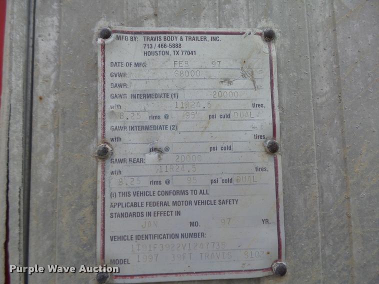 image for item K2059 1997 Travis 39FT end dump trailer
