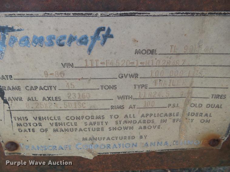 image for item DA4564 1987 Transcraft flatbed trailer