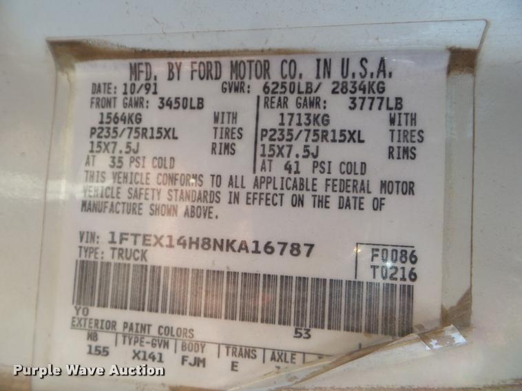 image for item DA4631 1992 Ford F150 XLT SuperCab pickup truck