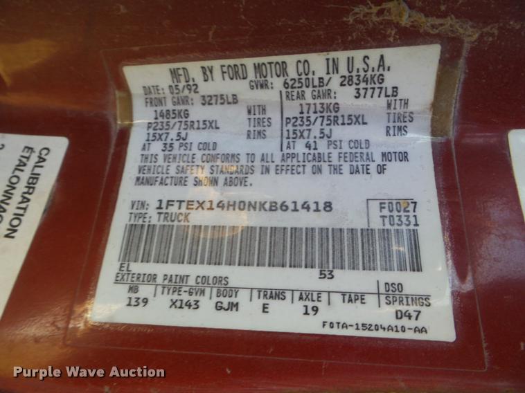 image for item DA4643 1992 Ford F150 XLT SuperCab pickup truck