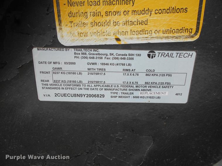 image for item AS9558 2000 Trailtech combine trailer