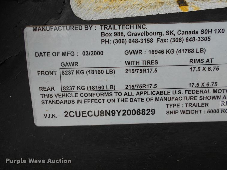 image for item AS9558 2000 Trailtech combine trailer