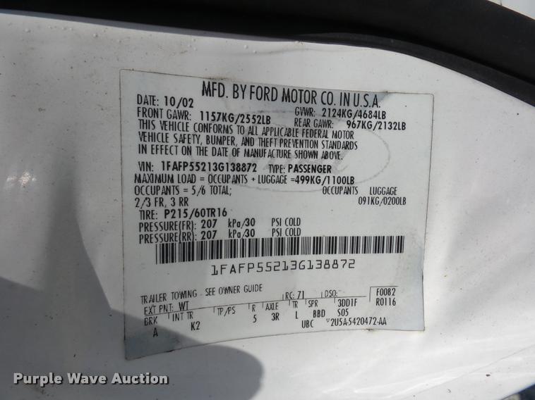 image for item BK9578 2003 Ford Taurus