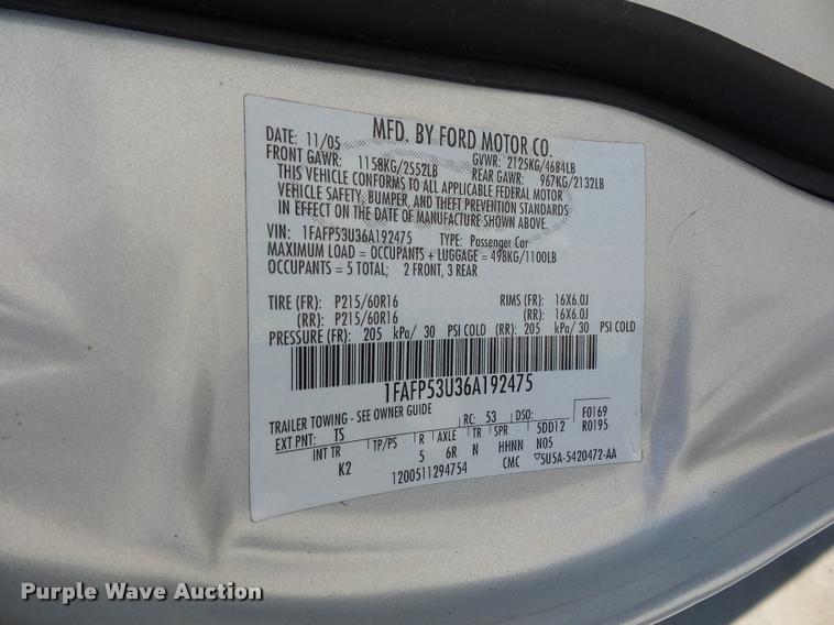 image for item BK9582 2006 Ford Taurus
