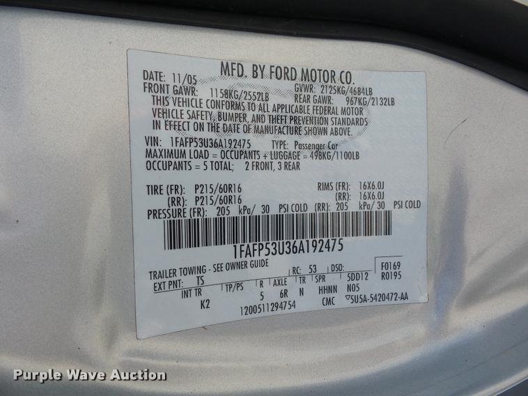 image for item BK9582 2006 Ford Taurus