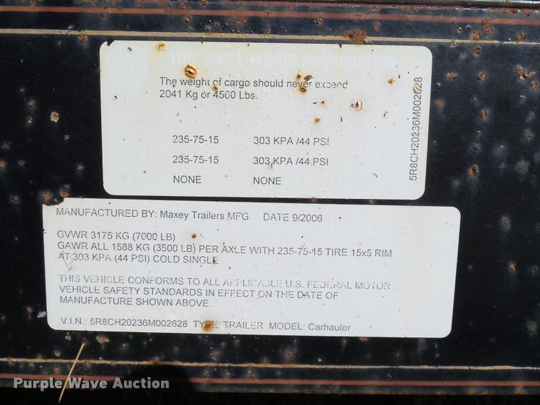 image for item DB4558 2006 Maxey equipment trailer