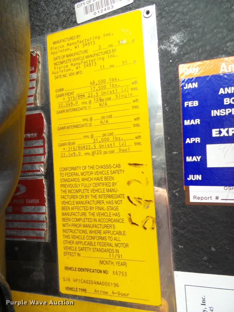 image for item K8241 1992 Pierce Arrow E6753 Aerial Crew Cab fire truck