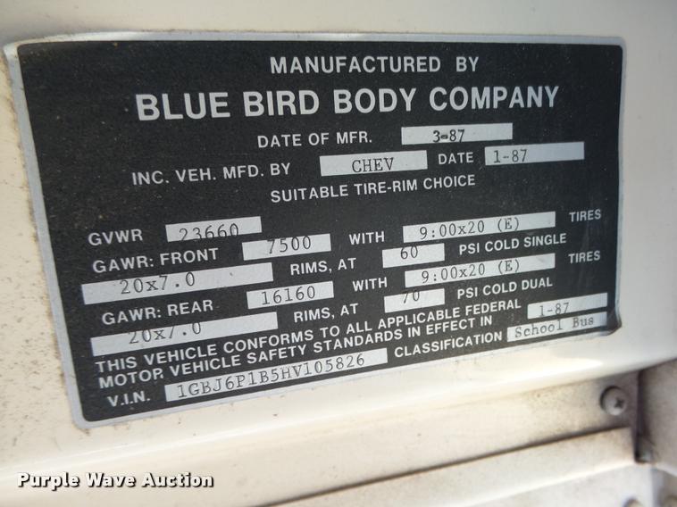 image for item L4078 1987 Chevrolet Blue Bird 60 school bus