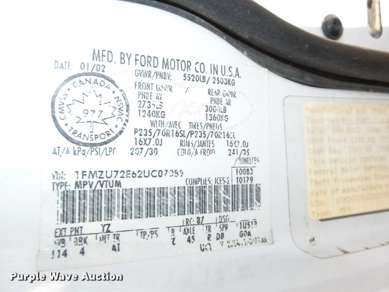 image for item L4080 2002 Ford Explorer XLS SUV