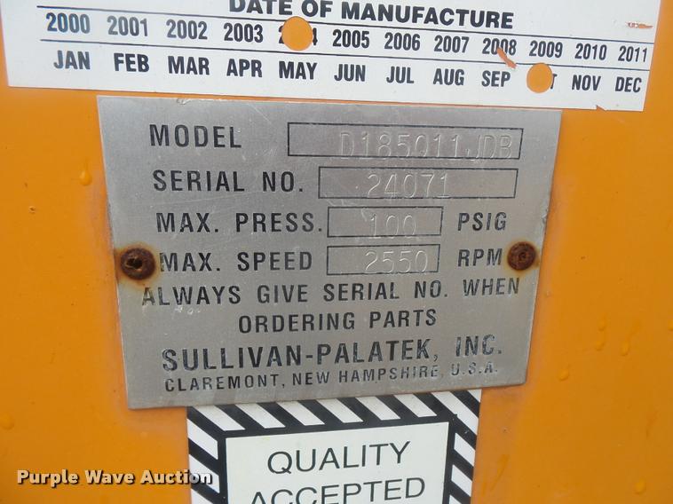 image for item BS9776 2004 Sullivan Palatek D185Q11JDB air compressor