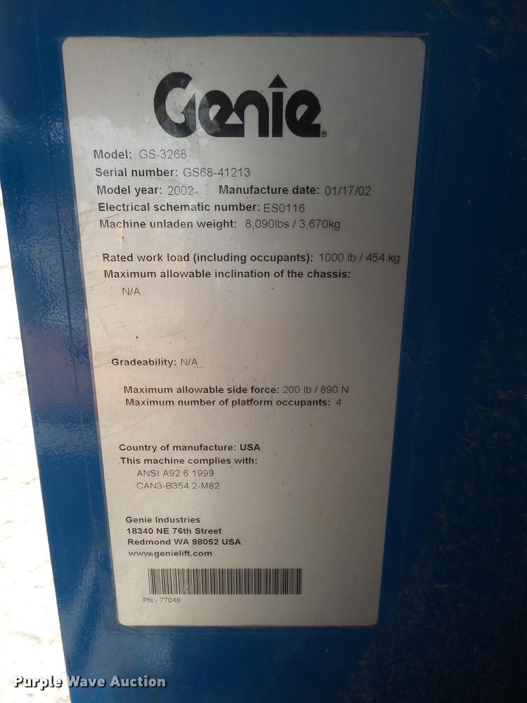 image for item L4066 2002 Genie GS-3268 scissor lift