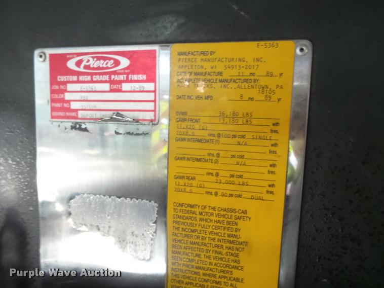 image for item BU9757 1990 Mack Pierce fire truck