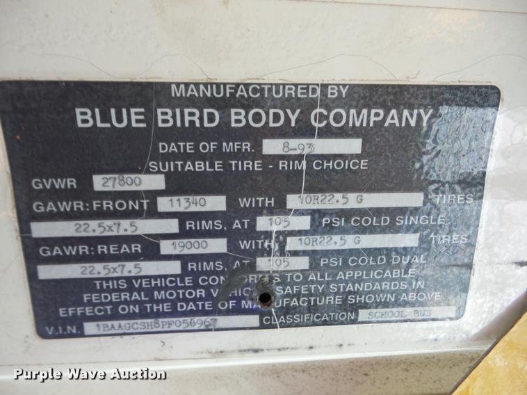 image for item J8731 1993 Blue Bird TC2000 school bus