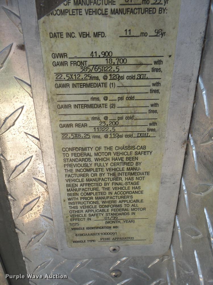 image for item K3574 1999 Emergency One pumper fire truck