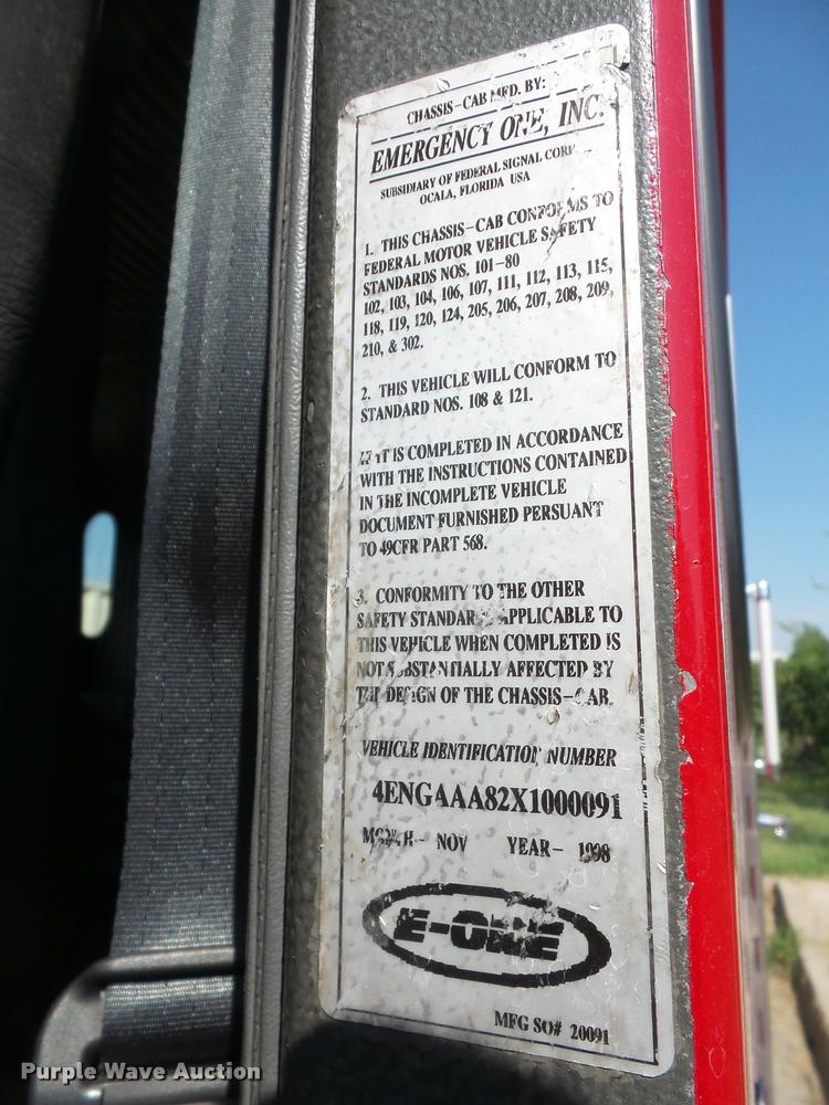 image for item K3574 1999 Emergency One pumper fire truck