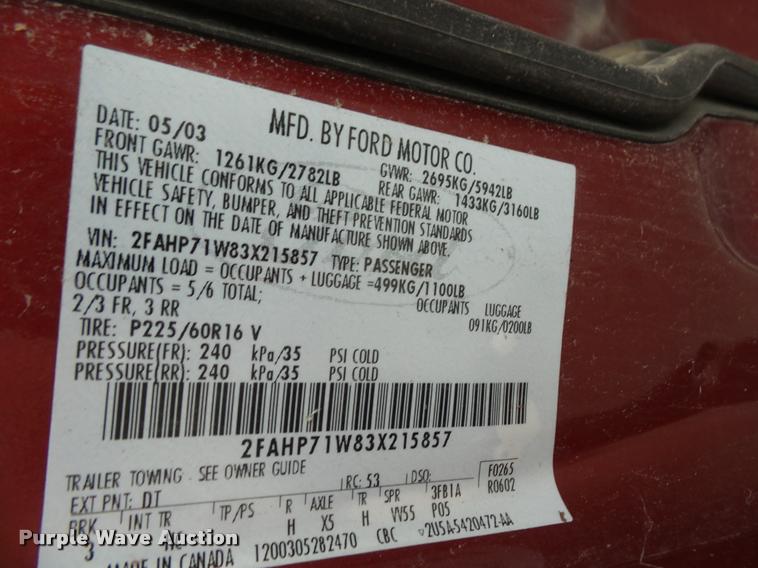 image for item K3576 2003 Ford Crown Victoria Police Interceptor