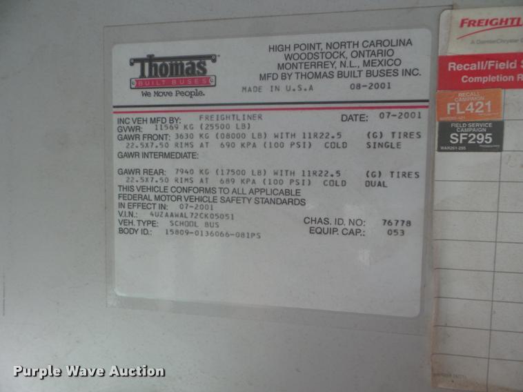 image for item L1688 2002 Freightliner FS65 school bus