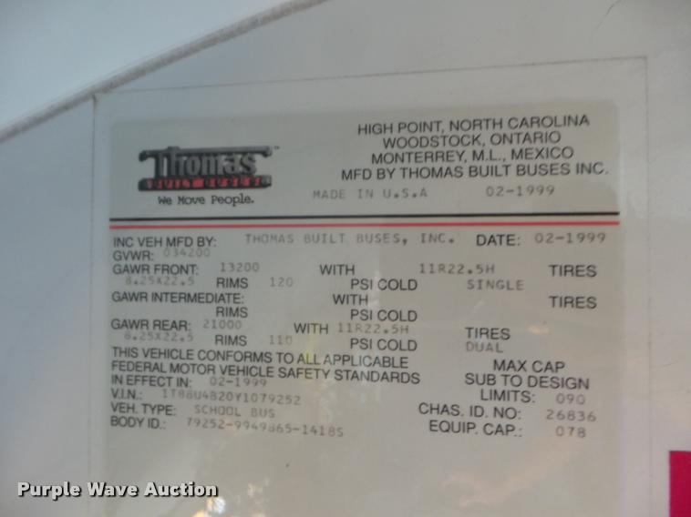 image for item L1694 2000 Thomas Built Saf-T-Liner MVP EF school bus