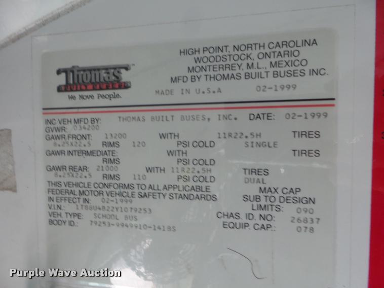 image for item L1695 2000 Thomas Built Saf-T-Liner MVP EF school bus