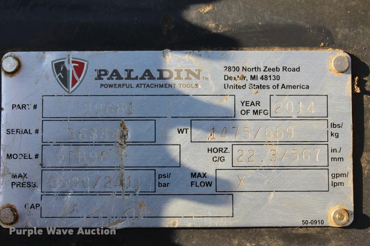 image for item L4838 2014 Bradco Paladin ATP96 dozer blade