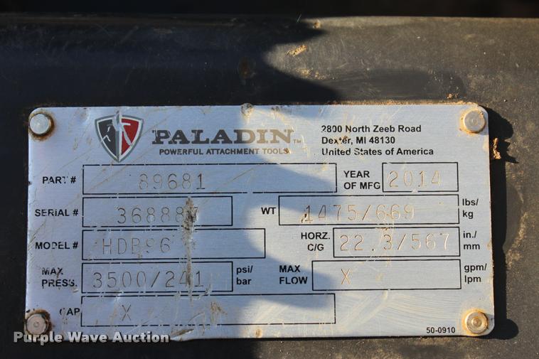 image for item L4838 2014 Bradco Paladin ATP96 dozer blade