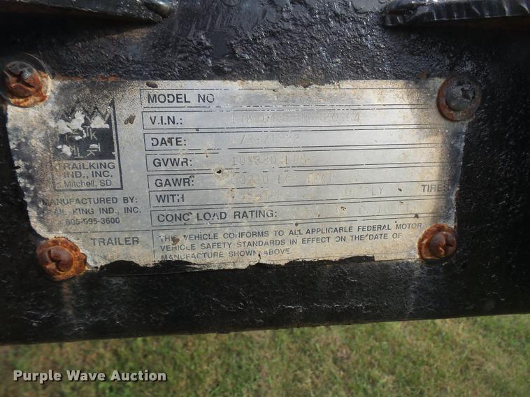 image for item DA3958 1992 Trail King TK80C8-82 drop deck trailer