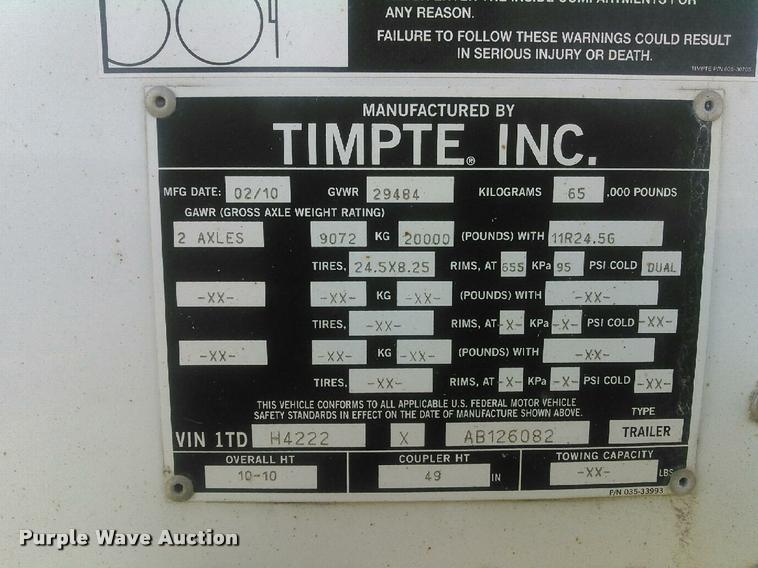 image for item K1457 2010 Timpte Super Hopper double hopper grain trailer