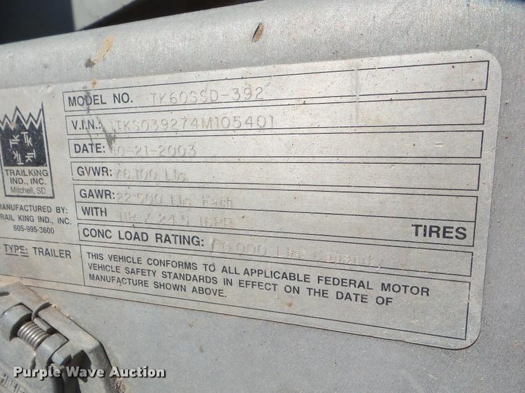 image for item L1726 2004 Trail King TK60SSN-392 side dump trailer