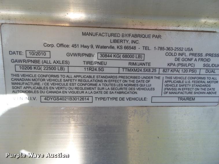 image for item L5526 2011 Travalong double hopper grain trailer