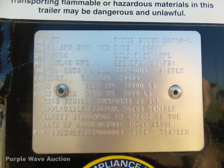 image for item DB4572 2014 Wylie nurse tank trailer