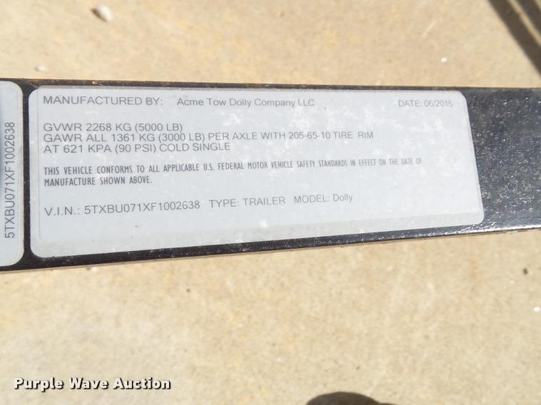 image for item BV9455 2015 Acme Eze-Tow tow dolly
