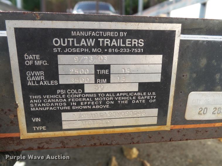 image for item BV9474 2003 Outlaw utility trailer