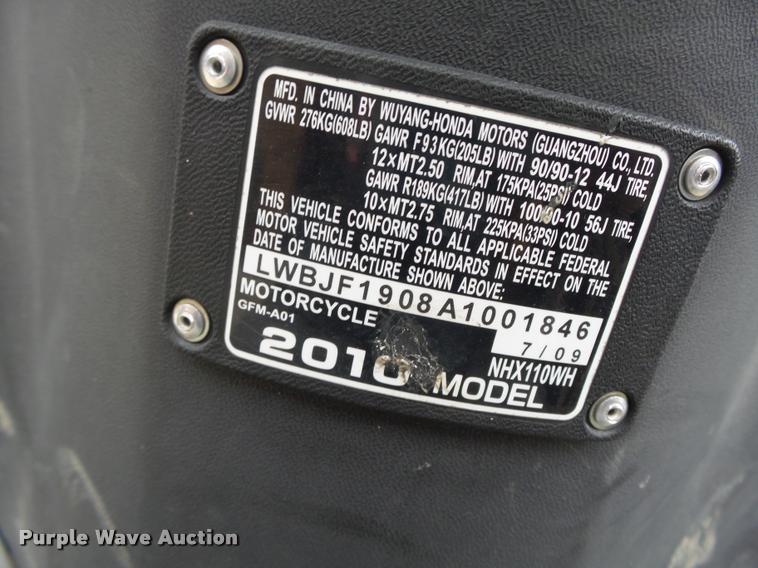 image for item K1442 2010 Honda Elite NHX100WH scooter