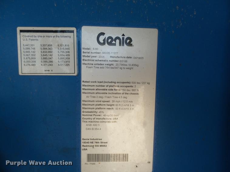 image for item BU9750 2005 Genie S60 boom lift