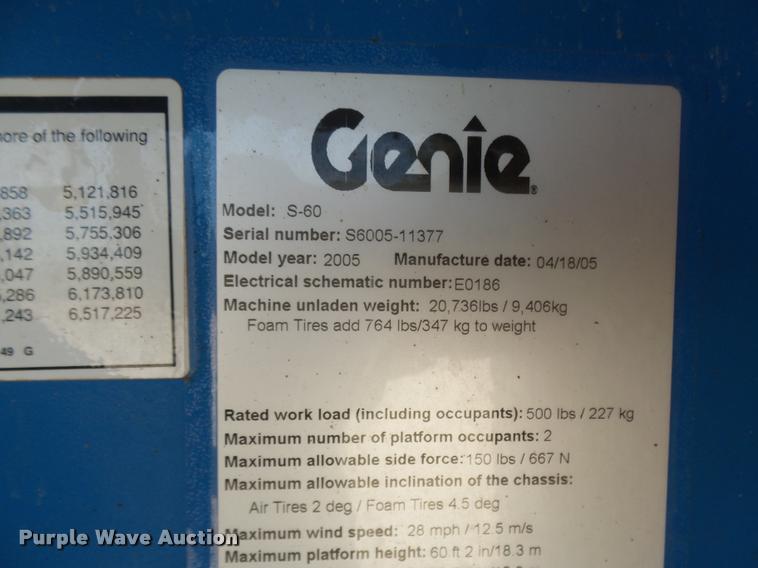 image for item BU9750 2005 Genie S60 boom lift