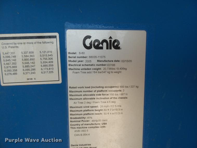 image for item BU9753 2005 Genie S60 boom lift