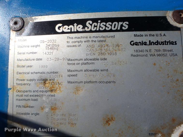 image for item K1430 1999 Genie GS2032 scissor lift